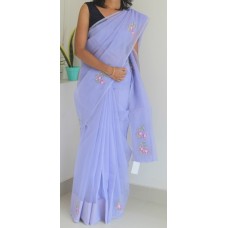 Lavender Blue Synthetic Net Saree